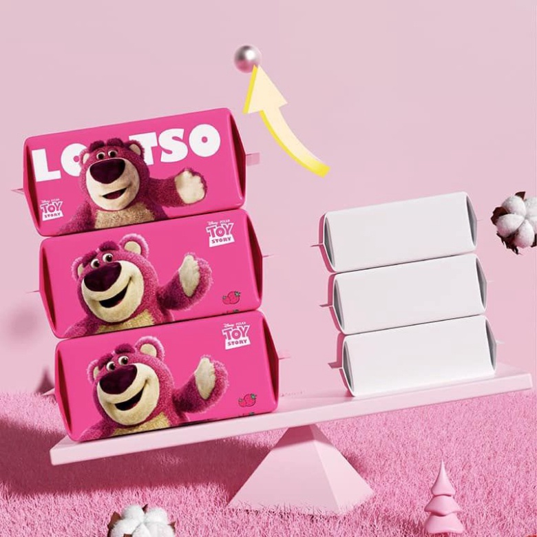 Khăn mặt khô gấu dâu Lotso, Khăn Lau Mặt dùng 1 lần lau khô,Lau ướt Giấy lau mặt dùng 1 lần