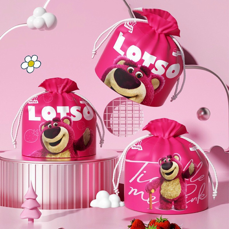 Khăn mặt khô gấu dâu Lotso, Khăn Lau Mặt dùng 1 lần lau khô,Lau ướt Giấy lau mặt dùng 1 lần