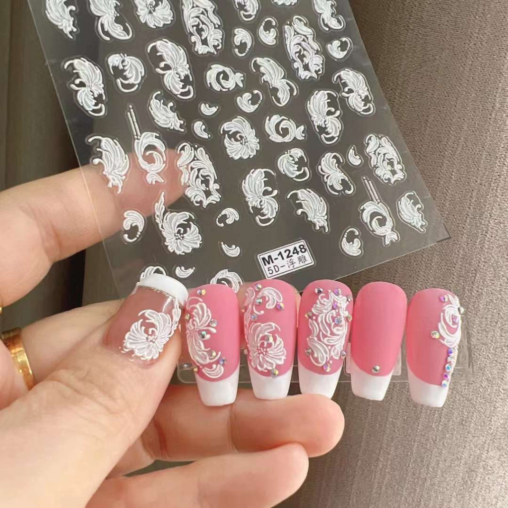 mã sticker lụa 5d hoa trắng m1248