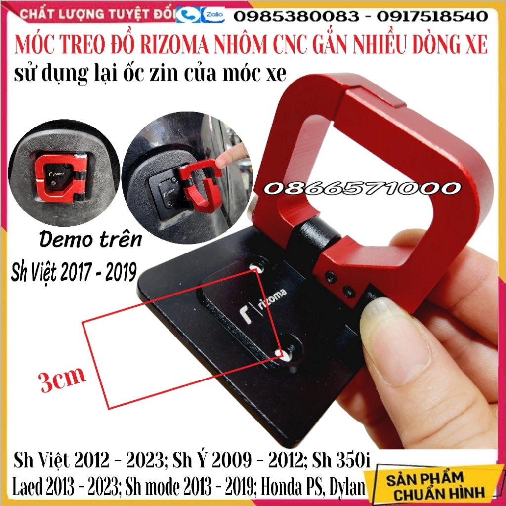 Móc Treo Đồ Rizoma Nhôm CNC Cao Cấp Hàng Chuẩn Gắn Được Nhiều Xe Tay Ga- Sản Phẩm Có Bảo Hành 12 Tháng- Ảnh Shop Tự Chụp