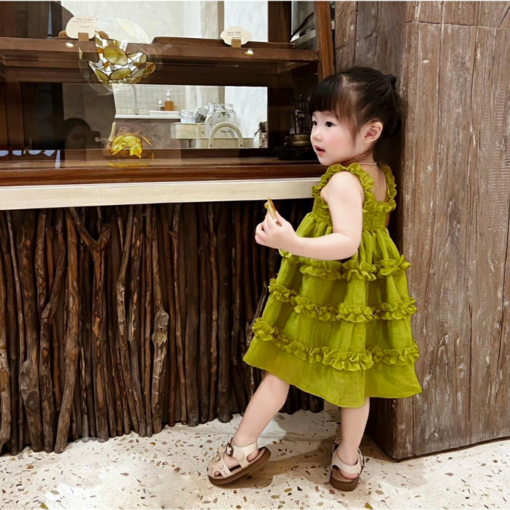 Váy công chúa cho bé vải đũi mùa hè