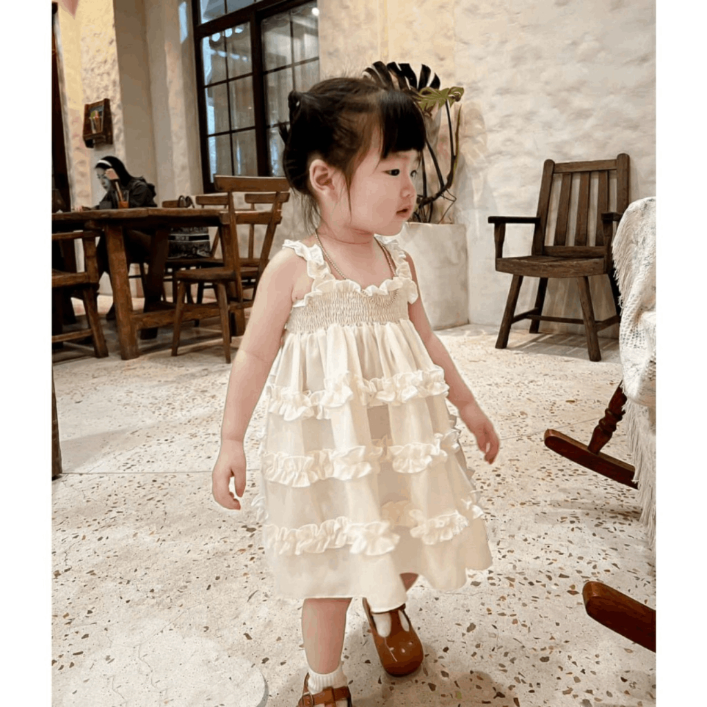 Váy công chúa cho bé vải đũi mùa hè