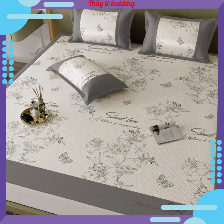 Chiếu mây điều hòa mát lạnh họa tiết 5D, chiếu lụa AS COOL mát lạnh lựa chọn ưu ái cho mùa hè chun cài 4 góc