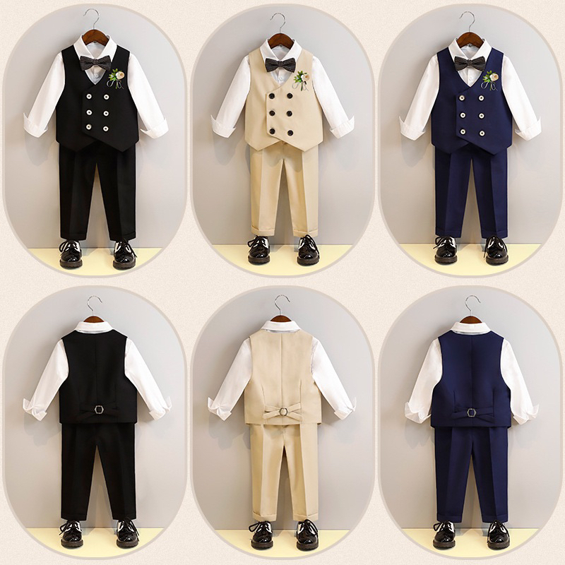 BỘ VEST BÉ TRAI HÀNG CAO CẤP TẶNG KÈM NƠ VÀ HOA CÀI
