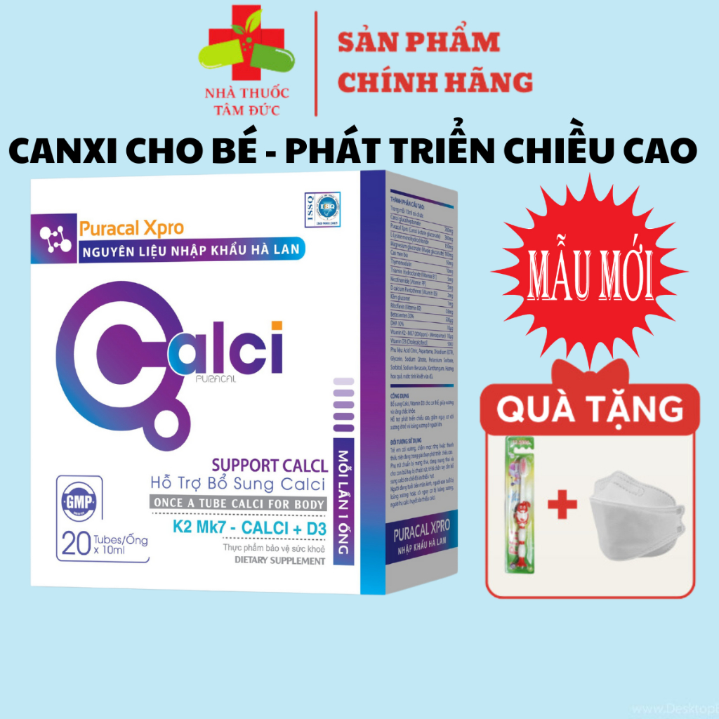 Canxi cho bé là canxi hữu cơ bổ sung vitamin d3 k2mk7 chống còi xương loãng xương hỗ trợ phát triển chiều cao hộp 20 ống