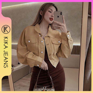 Áo khoác kaki nữ form tay rộng kiểu croptop thời trang bigsize Kikajeans