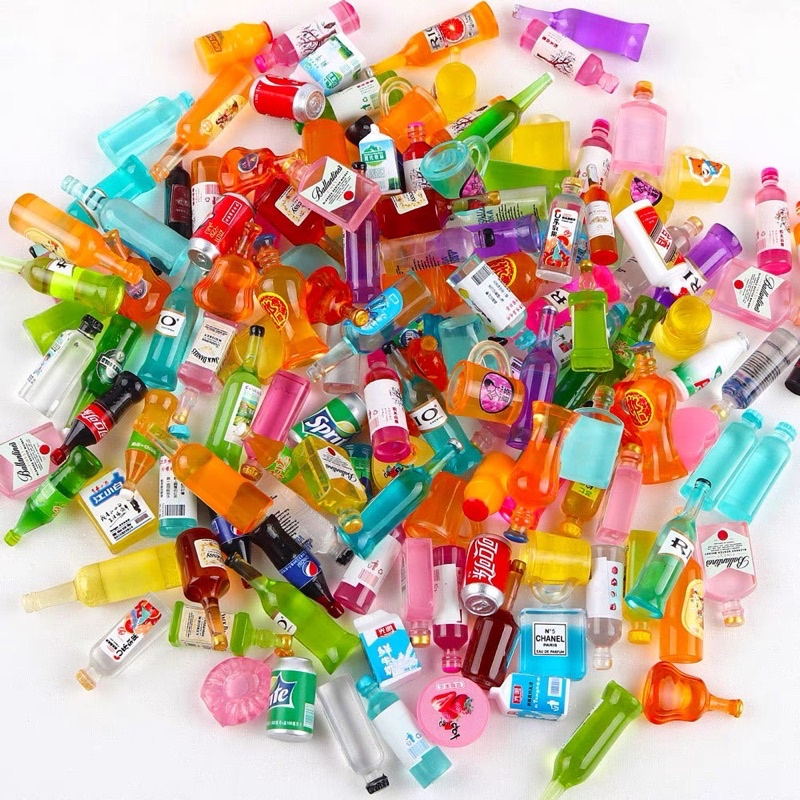 Combo 50 charm chai nước, đồ ăn mini làm đồ handmade, DIY, đồ chơi búp bê