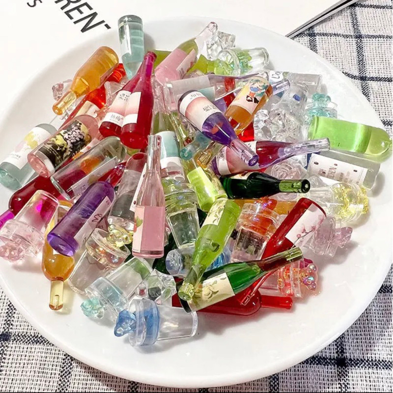 Combo 50 charm chai nước, đồ ăn mini làm đồ handmade, DIY, đồ chơi búp bê