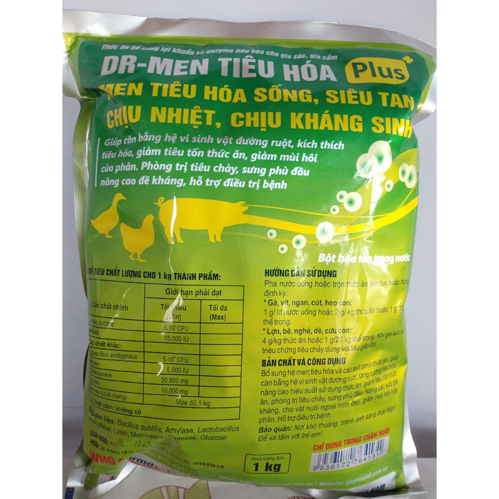 Men tiêu hoá Plus - siêu tan, chịu nhiệt, chịu kháng sjinh gói 1kg chứa 5 gói x200g