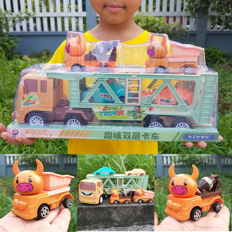 Xe ô tô cảnh sát, xe 2 tầng chở xe đầu thú xinh xắn, màu sắc tươi sáng, chất liệu an toàn cho bé-  Đồ chơi MiniKids