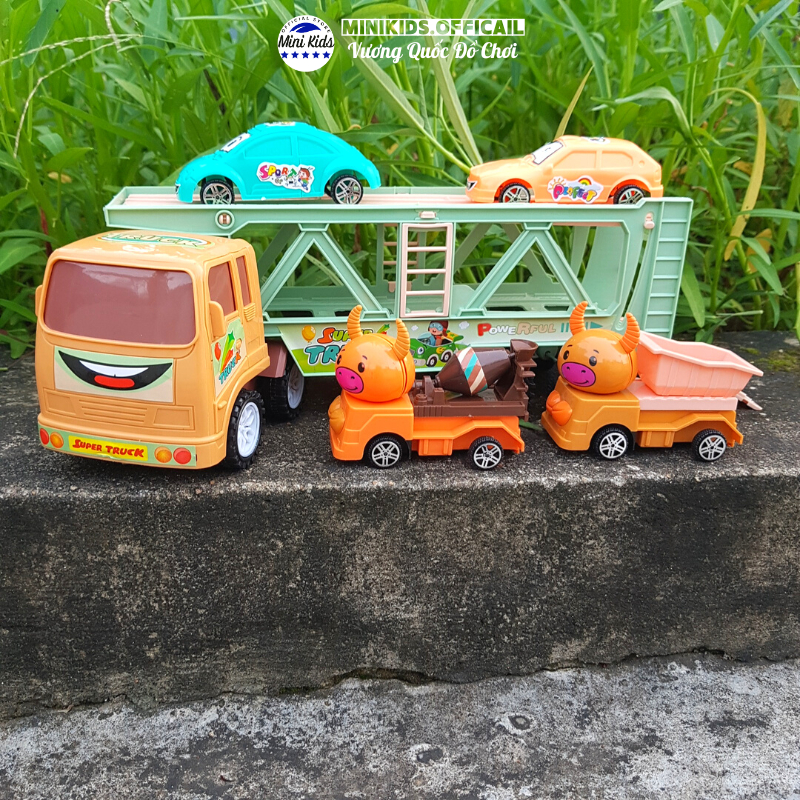 Xe ô tô cảnh sát, xe 2 tầng chở xe đầu thú xinh xắn, màu sắc tươi sáng, chất liệu an toàn cho bé-  Đồ chơi MiniKids