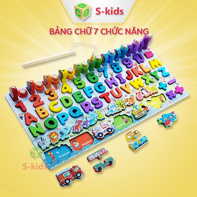 Đồ chơi bảng chữ cái thông minh S-kids, bộ trò chơi câu cá và ghép số học bằng gỗ cho bé.