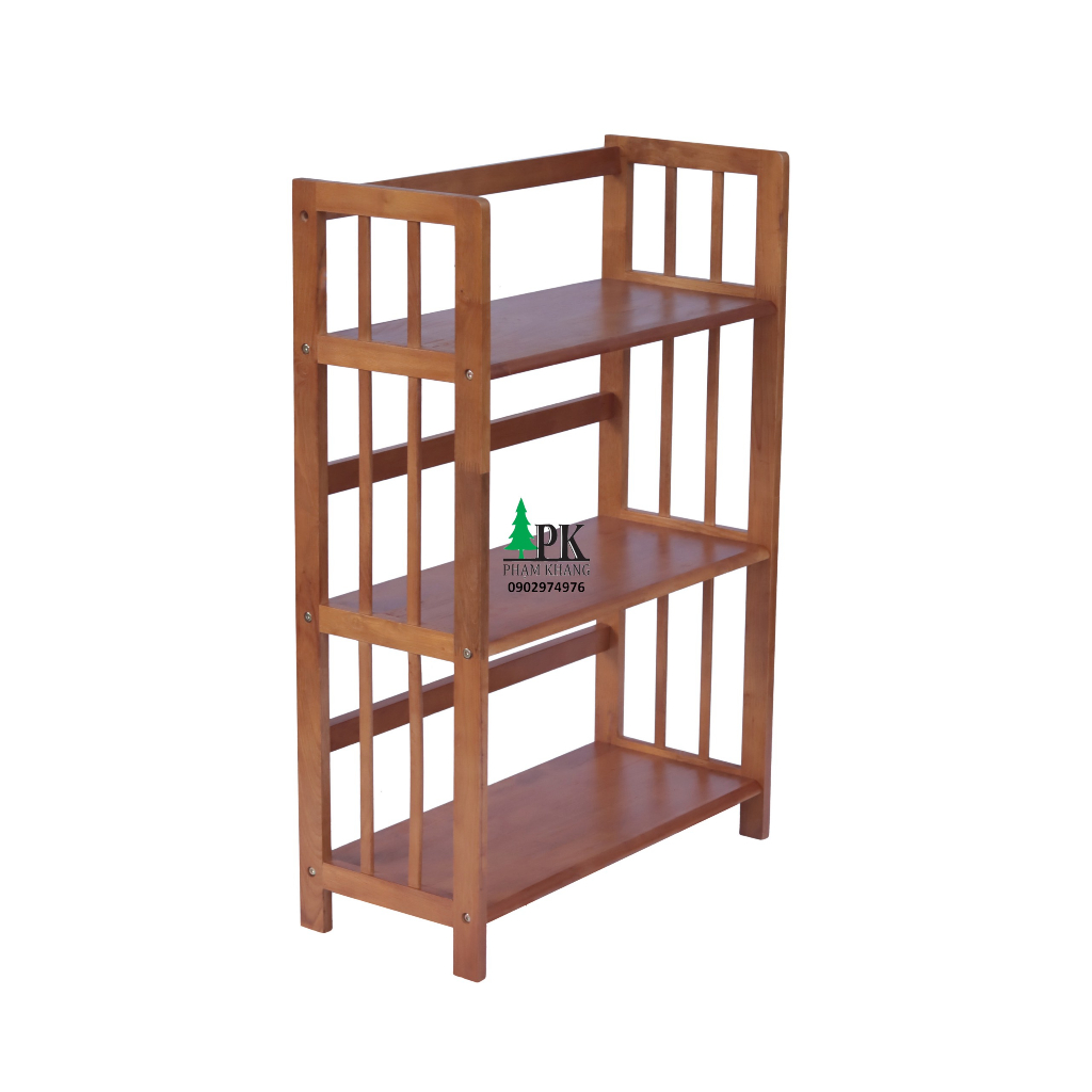 Kệ sách gỗ 3 tầng Phạm Khang - Gỗ cao su màu Tự Nhiên/ Vàng Cherry - Nhiều kích thước 38/ 50/ 64/ 80/ 90/ 100