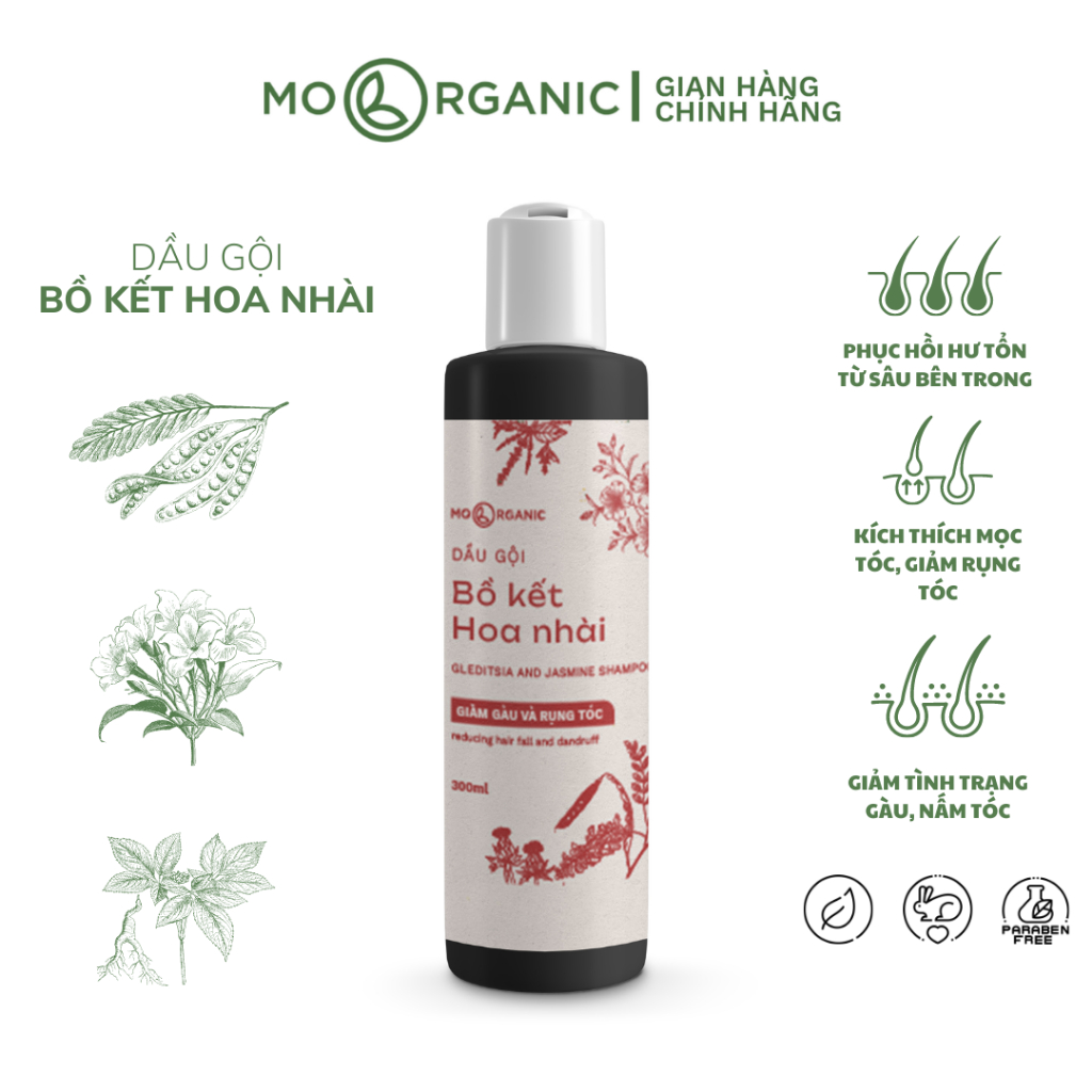 Dầu gội bồ kết hoa nhài Mơ Organic kháng khuẩn, giảm gàu, rụng tóc