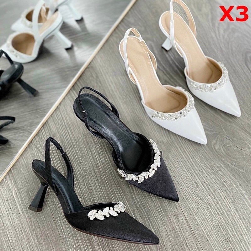 Guốc nữ gót 5p đính hạt chất đẹp sz 37 màu đen