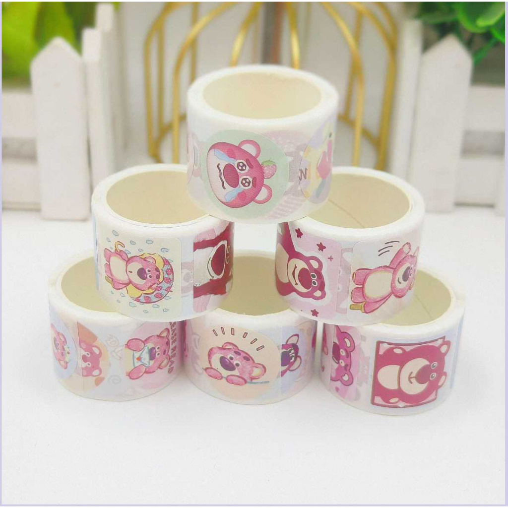 CUỘN STICKER GẤU DÂU, ỗi Cuộn 100 Sticker