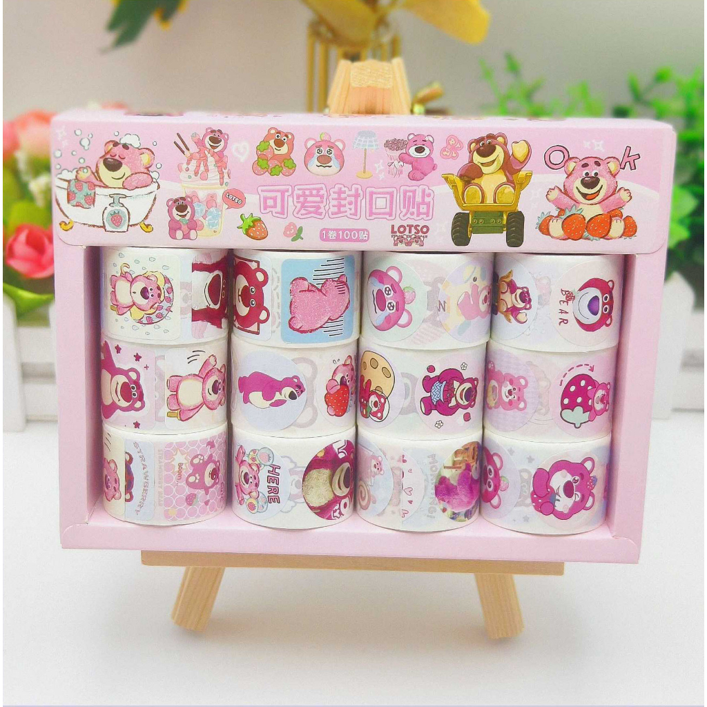 CUỘN STICKER GẤU DÂU, ỗi Cuộn 100 Sticker