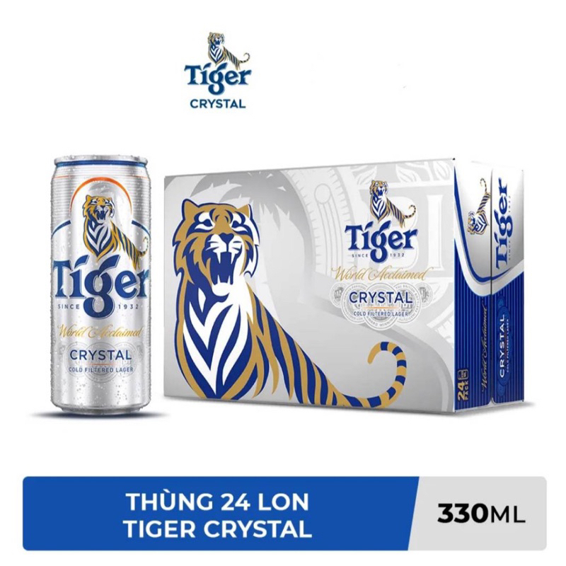 thùng 24 lon bia Tiger bạc Crystal 340ml