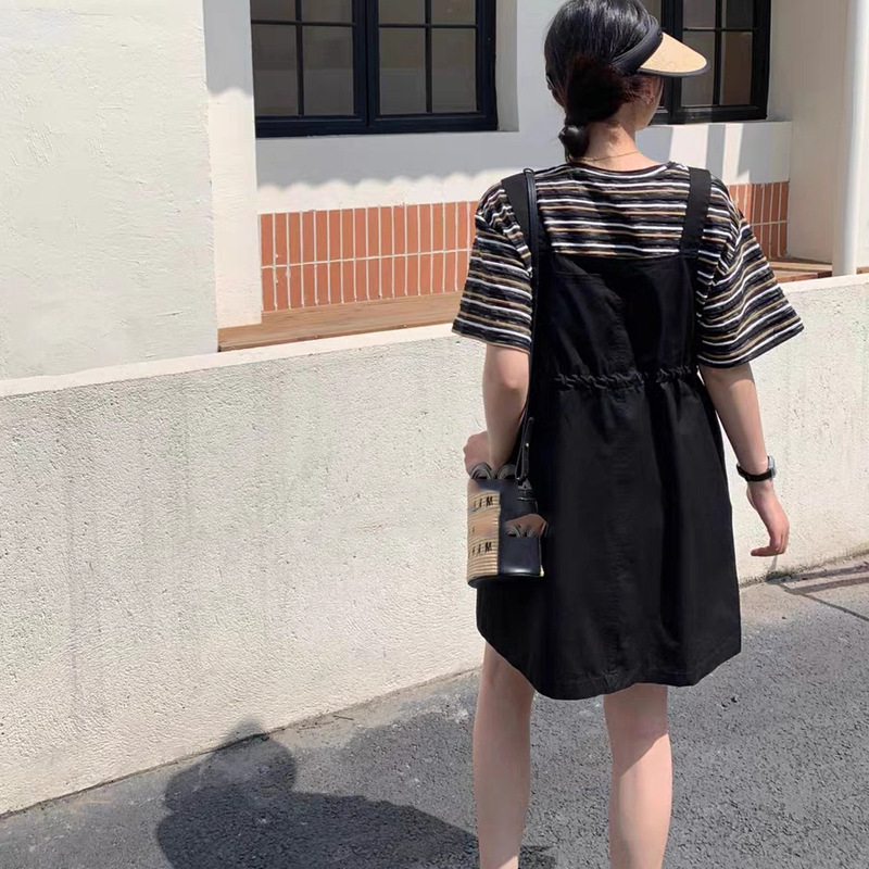 Set yếm váy túi hộp kèm áo kẻ yếm bo chun 2 bên yếm xinh dưới 65kg mặc xinh SINSIN SHOP