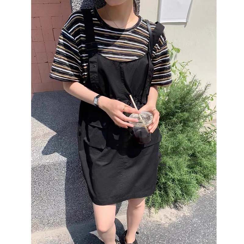 Set yếm váy túi hộp kèm áo kẻ yếm bo chun 2 bên yếm xinh dưới 65kg mặc xinh SINSIN SHOP