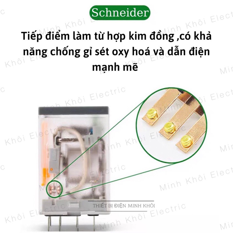 Rơ Le Trung Gian Schneider Kèm Đế 8 chân và 14 chân RXM4LB2P7, Relay Schneider 220V,24V,12V