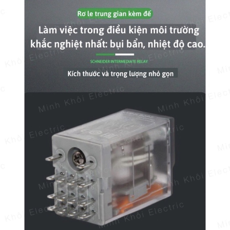 Rơ Le Trung Gian Schneider Kèm Đế 8 chân và 14 chân RXM4LB2P7, Relay Schneider 220V,24V,12V