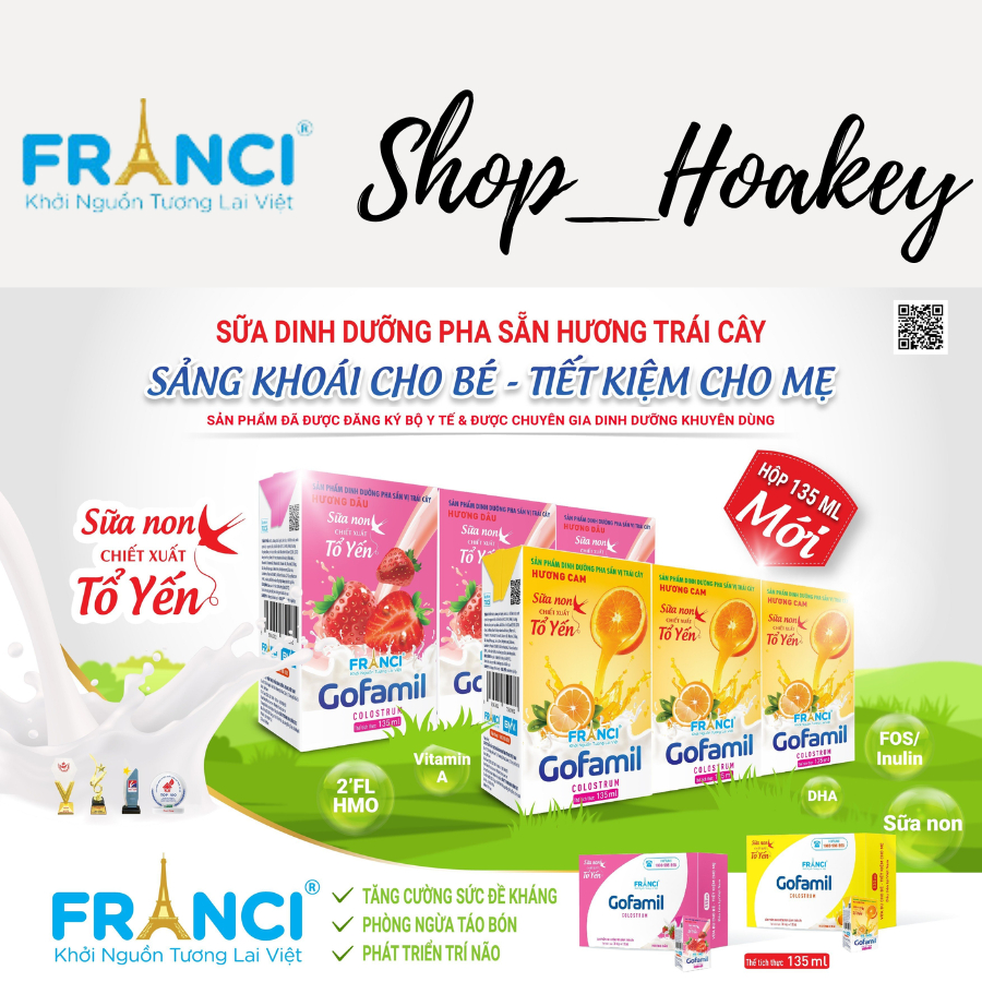 (Date t3/t4 2024)Sữa Non Chiết Xuất Tổ Yến Gofamil Colostrum 135ml Dâu, Cam