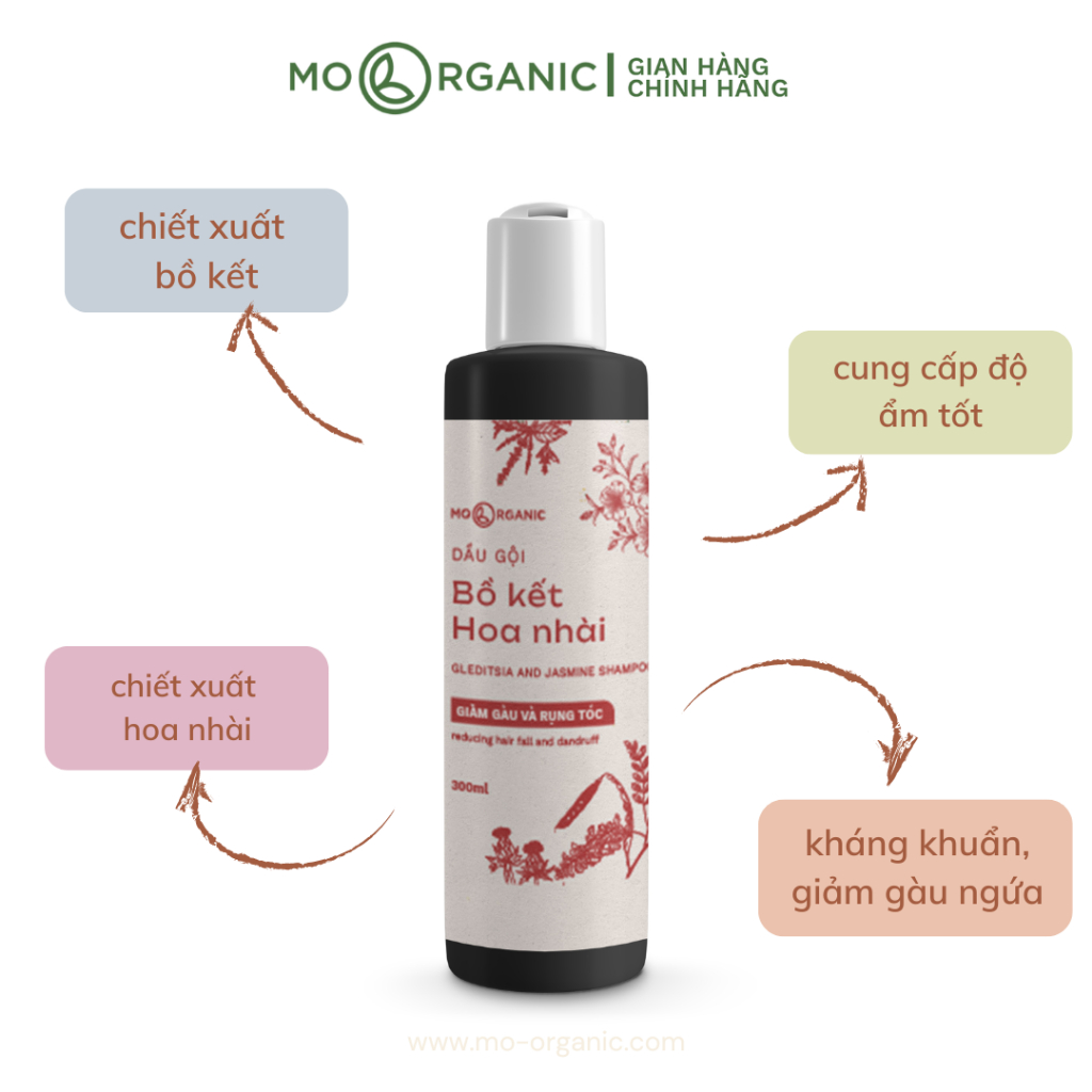 Combo gội xả bồ kết hoa nhài Mơ Organic kháng khuẩn, giảm gàu, rụng tóc