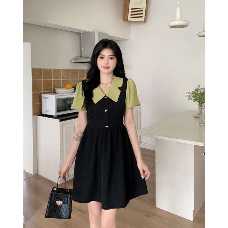 Đầm Đen Phối Xanh Bơ 2 Dáng Ngắn Dài Dễ Thương Đơn Giản Nhẹ Nhàng Cho Nữ