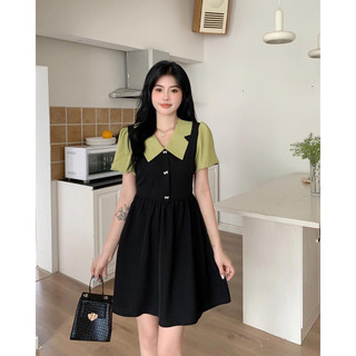 Đầm Đen Phối Xanh Bơ 2 Dáng Ngắn Dài Dễ Thương Đơn Giản Nhẹ Nhàng Cho Nữ