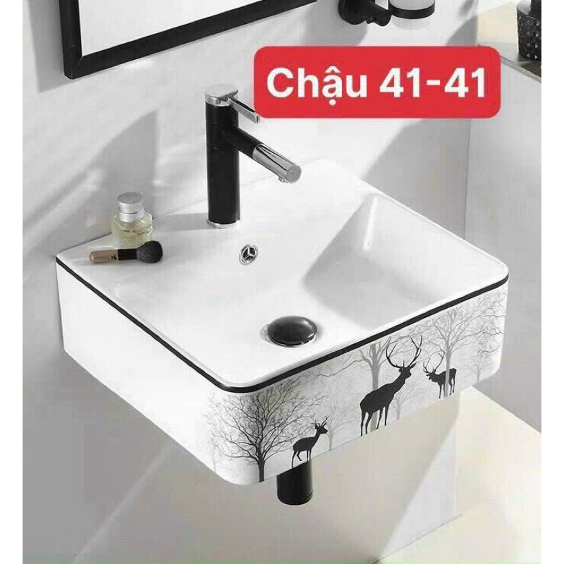 Lavabo vuông treo tường hưu đen
