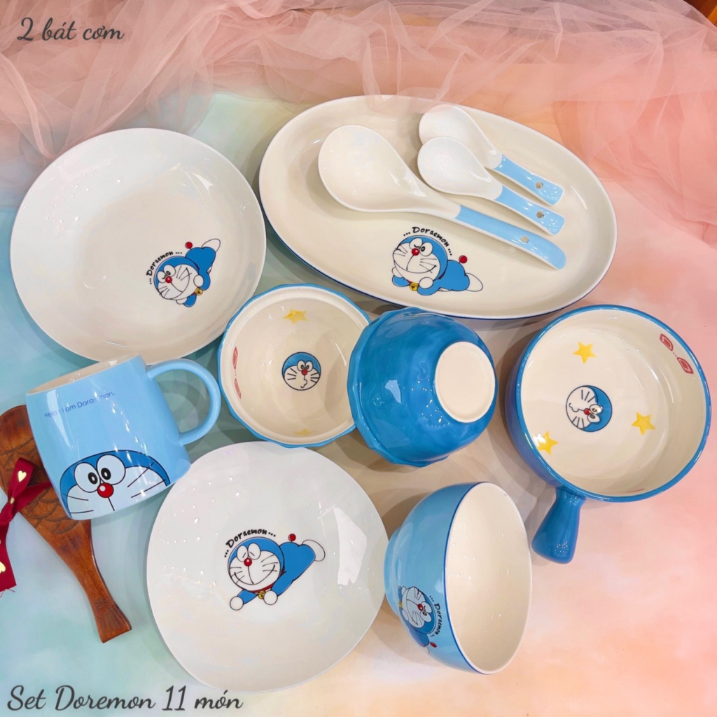 Siêu Sale - Bát Đĩa Gốm Sứ Decor, Bát Ăn Cơm, Bát Ăn Chè, Chén Dĩa Dễ Thương Bộ Bát Đĩa Doremon Cực Đáng yêu Cho Bé