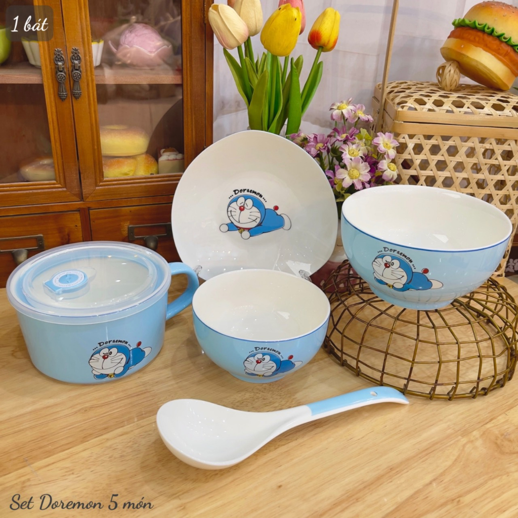 Siêu Sale - Bát Đĩa Gốm Sứ Decor, Bát Ăn Cơm, Bát Ăn Chè, Chén Dĩa Dễ Thương Bộ Bát Đĩa Doremon Cực Đáng yêu Cho Bé