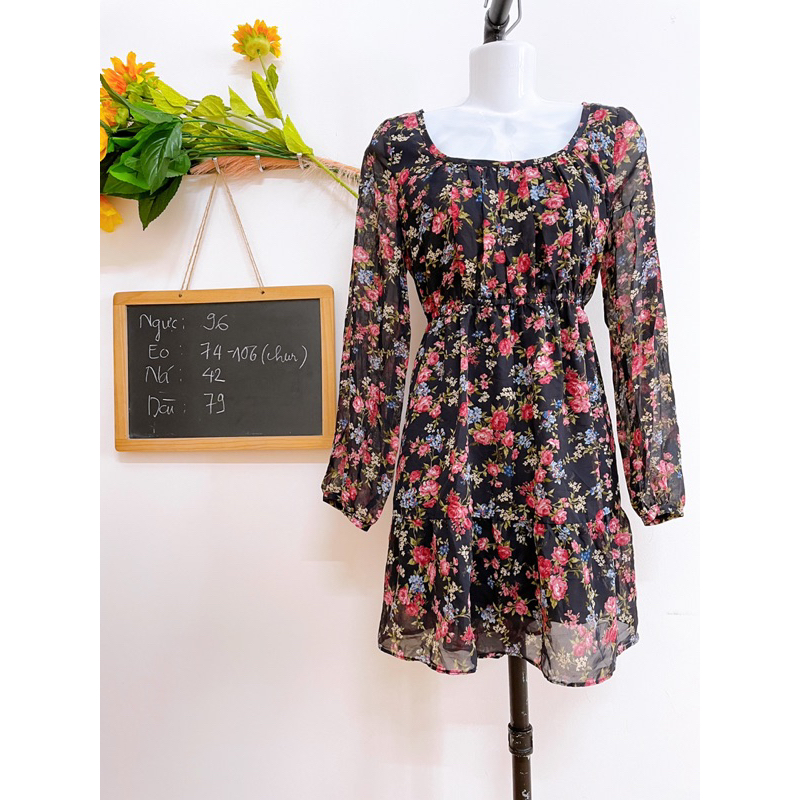 Đầm Voan Hoa Mini, Hai Lớp, 2hand