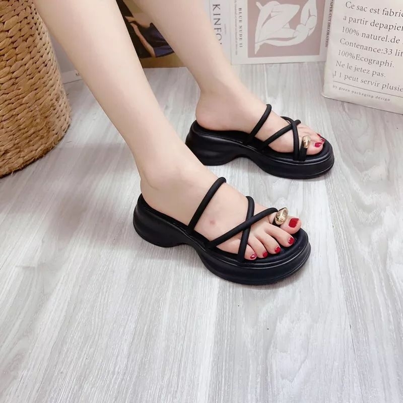 Dép Bánh mì nữ, Dép đế xuồng quai chéo nhún Cao Cấp hack dáng giúp tăng chiều cao