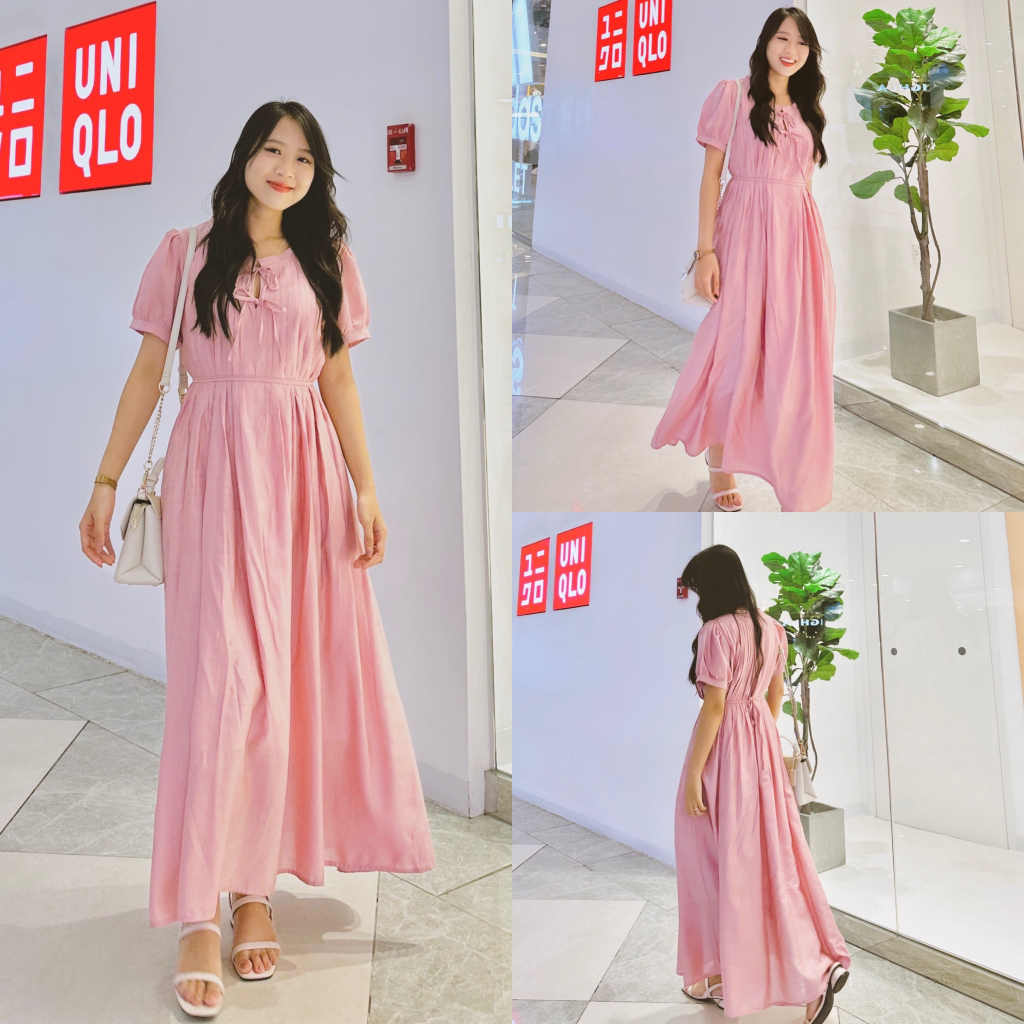 Đầm Tơ Dài Xếp Ly Nơ Ngực - Sunnie Dress