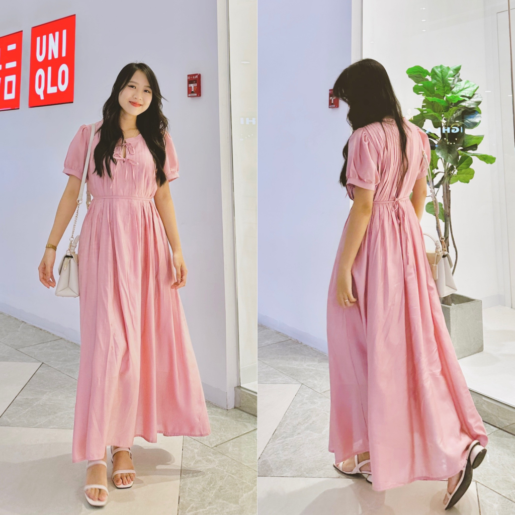 Đầm Tơ Dài Xếp Ly Nơ Ngực - Sunnie Dress