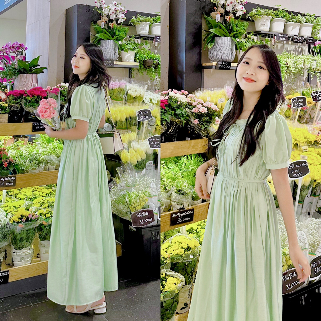 Đầm Tơ Dài Xếp Ly Nơ Ngực - Sunnie Dress