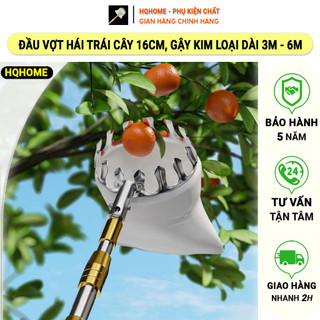 Dụng cụ hái trái cây, Đầu vợt có túi đựng 16cm, Gậy dài 3m - 6m, Kim loại Inox 304 chắc chắn, Thu gọn siêu tiện lợi