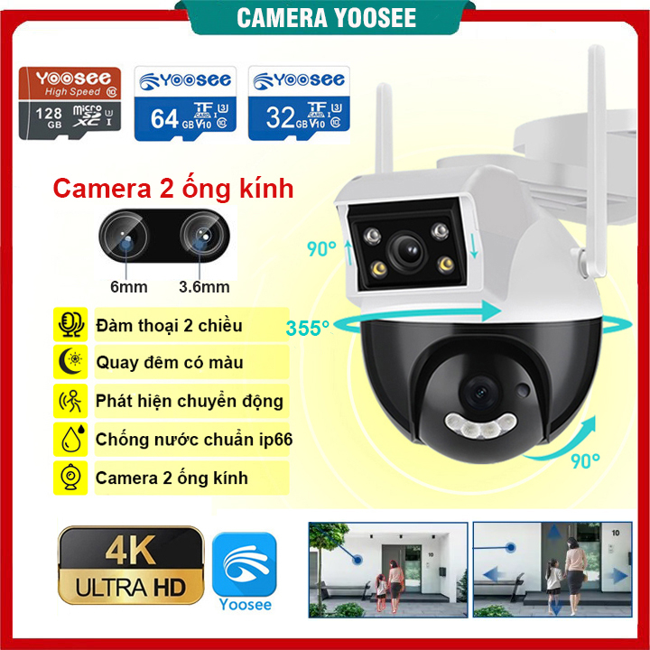 Camera IP YOOSEE Ngoài trời 2 mắt 6.0MP | 4.0MP Góc rộng, siêu nét - Quay đêm có màu, đàm thoại 2 chiều