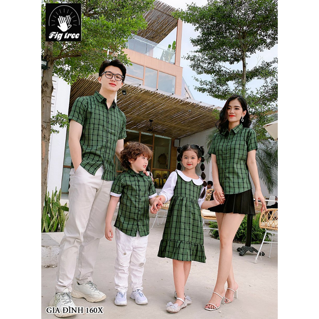 Đồng Phục Sơ Mi Gia Đình Fig Tree Caro Xanh ( Mã 160)