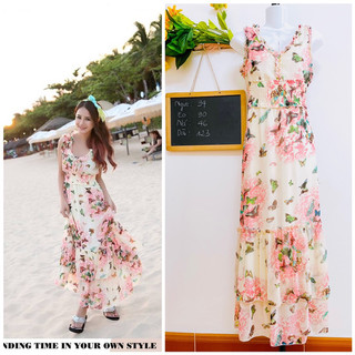 Đầm Maxi Hoa, Voan Tơ, Hai Lớp, 2hand
