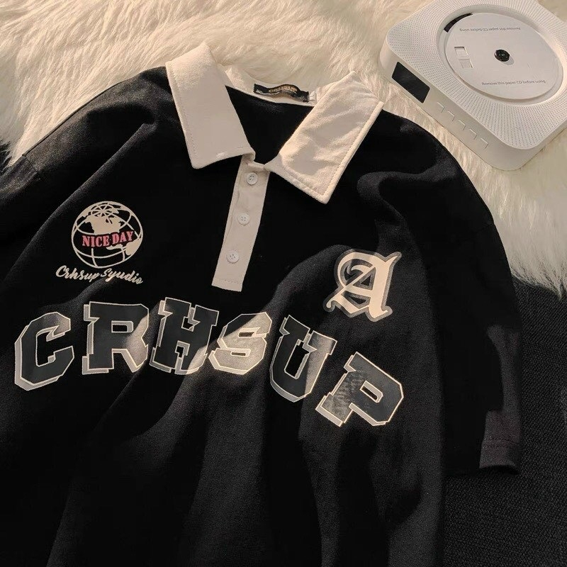 Áo Thun Nam Nữ Tay Lỡ Cổ Polo CRHSUP Form Rộng - MỘC QUYÊN FASHION