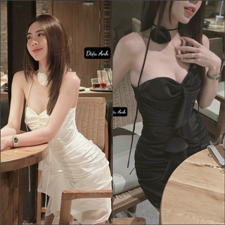 ĐẦM BODY CÚP NGỰC NHÚN HÔNG PHỐI TUA RUA DÁNG NGẮN KÈM HOA SEXY