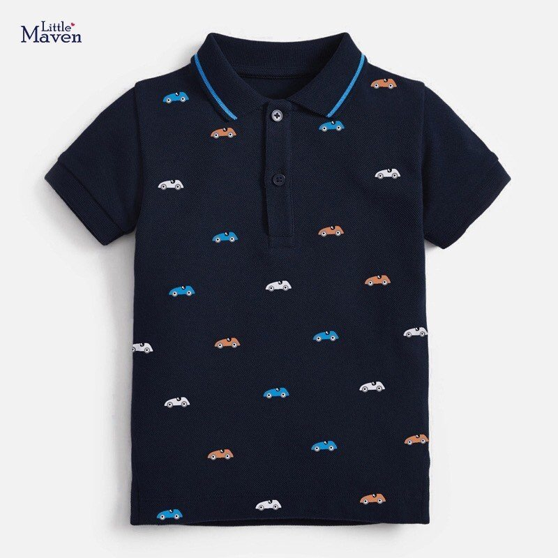 Áo polo Little Maven bé trai xanh ô tô