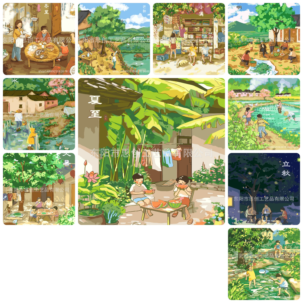 (Có sẵn) Tranh tô màu số hóa Moonshop cảnh gia dinh mien que 40x50 cm
