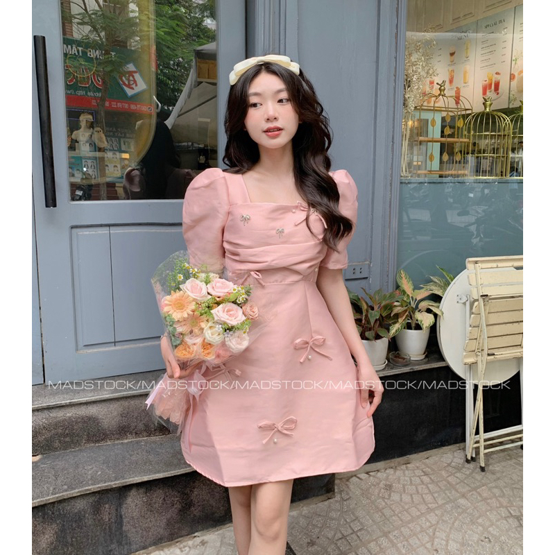 Váy trắng thêu nơ * Celyn Dress * chất tacta cao cấp sang trọng
