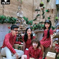 Combo sơ mi váy gia đình fig tree sọc đỏ mã 155b siêu xinh