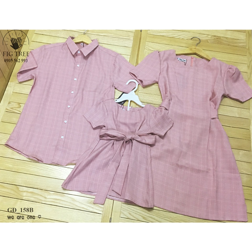 Combo Áo Sơ Mi Váy Gia Đình Fig Tree Caro Hồng Kèm Feedback Cực Xịn