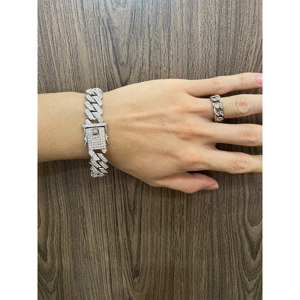 Trang sức nam nữ lắc tay vòng và dây chuyền cuban titan hợp thời trang, phong cách Hip-Hop châu Mỹ đính đã CZ nhân tạo